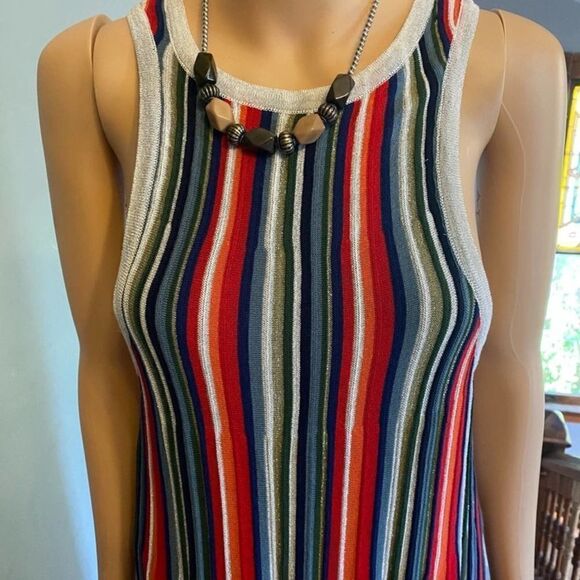Boho Free People Striped Stretch Sheath Dress Tank 70s Retro - Sz Small - Picture 3 of 8